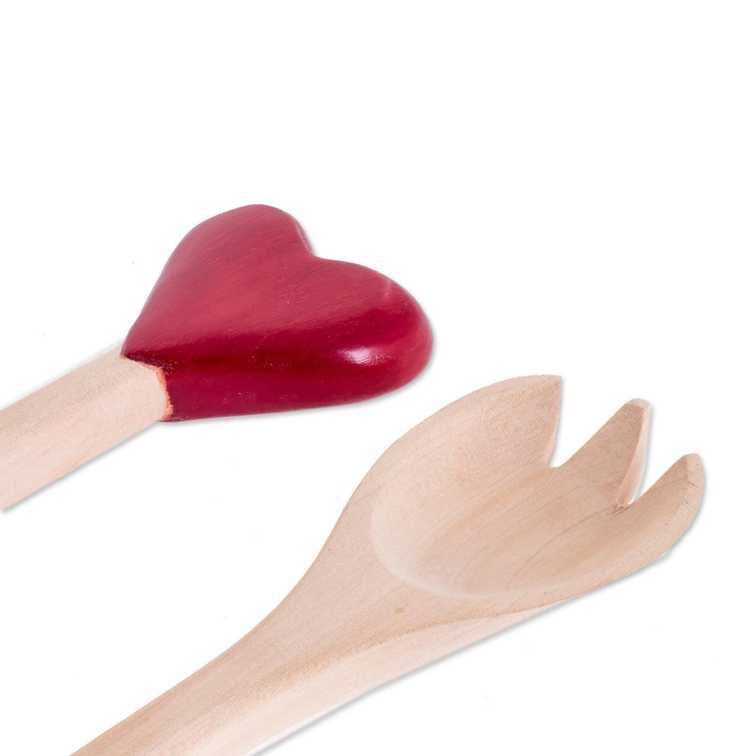 Heart-Themed Wood Serving Utensils from Guatemala (Pair) - Unconditional Love