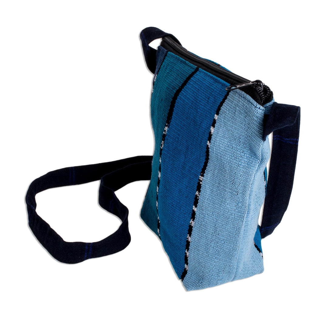 Striped Blue Cotton Sling Crafted in Guatemala - Blue Lake