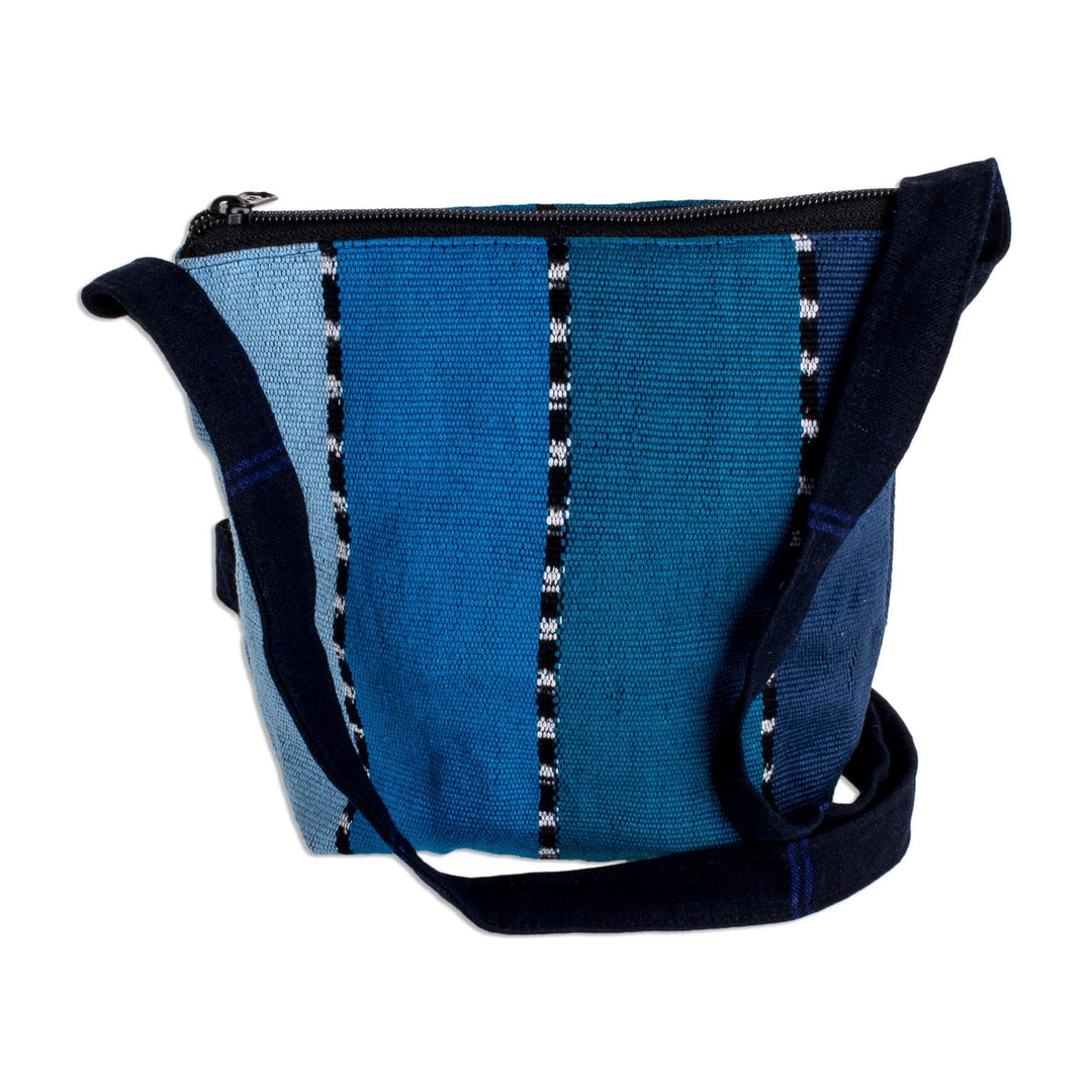 Striped Blue Cotton Sling Crafted in Guatemala - Blue Lake