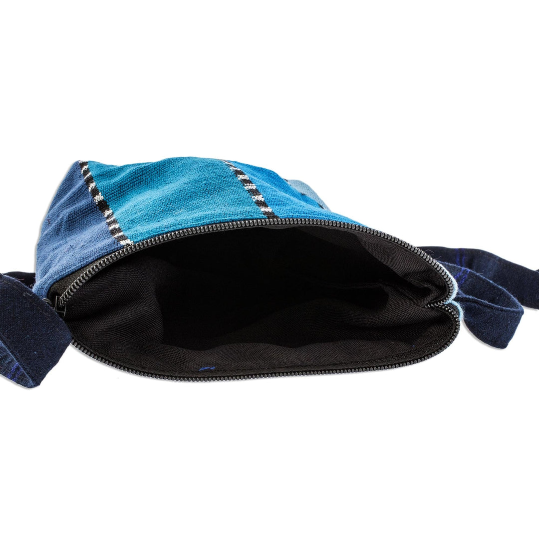 Striped Blue Cotton Sling Crafted in Guatemala - Blue Lake