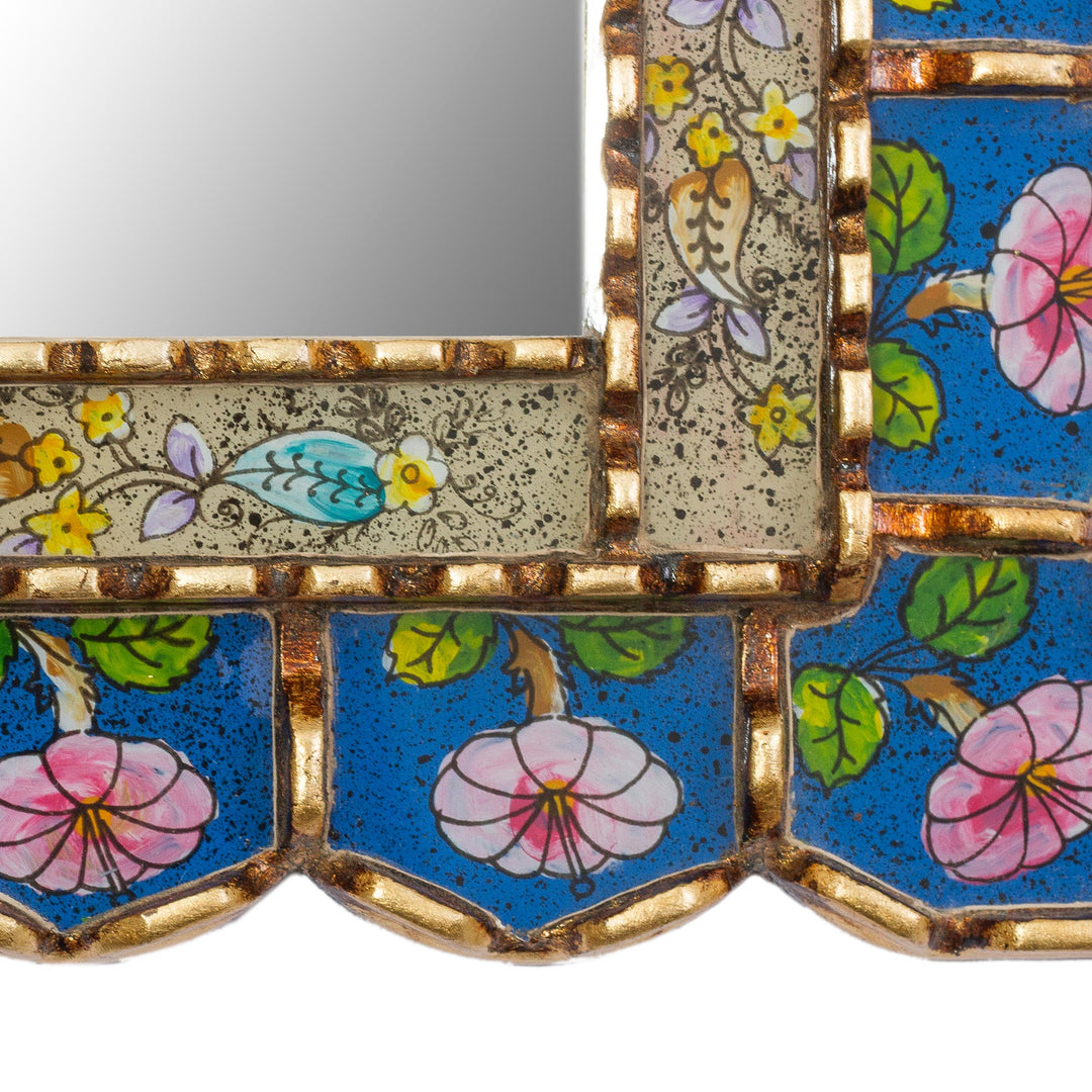 Floral Motif Reverse-Painted Glass Wall Mirror - Beautiful Arrangement
