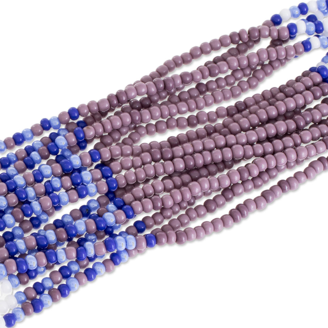 Blue and White Glass Beaded Strand Necklace from Guatemala - Harmonious Elegance in Blue
