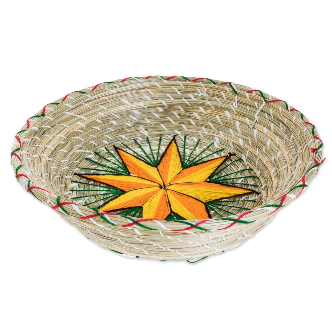 Yellow Star Natural Fiber Decorative Basket from Guatemala - Artisanal Star in Yellow