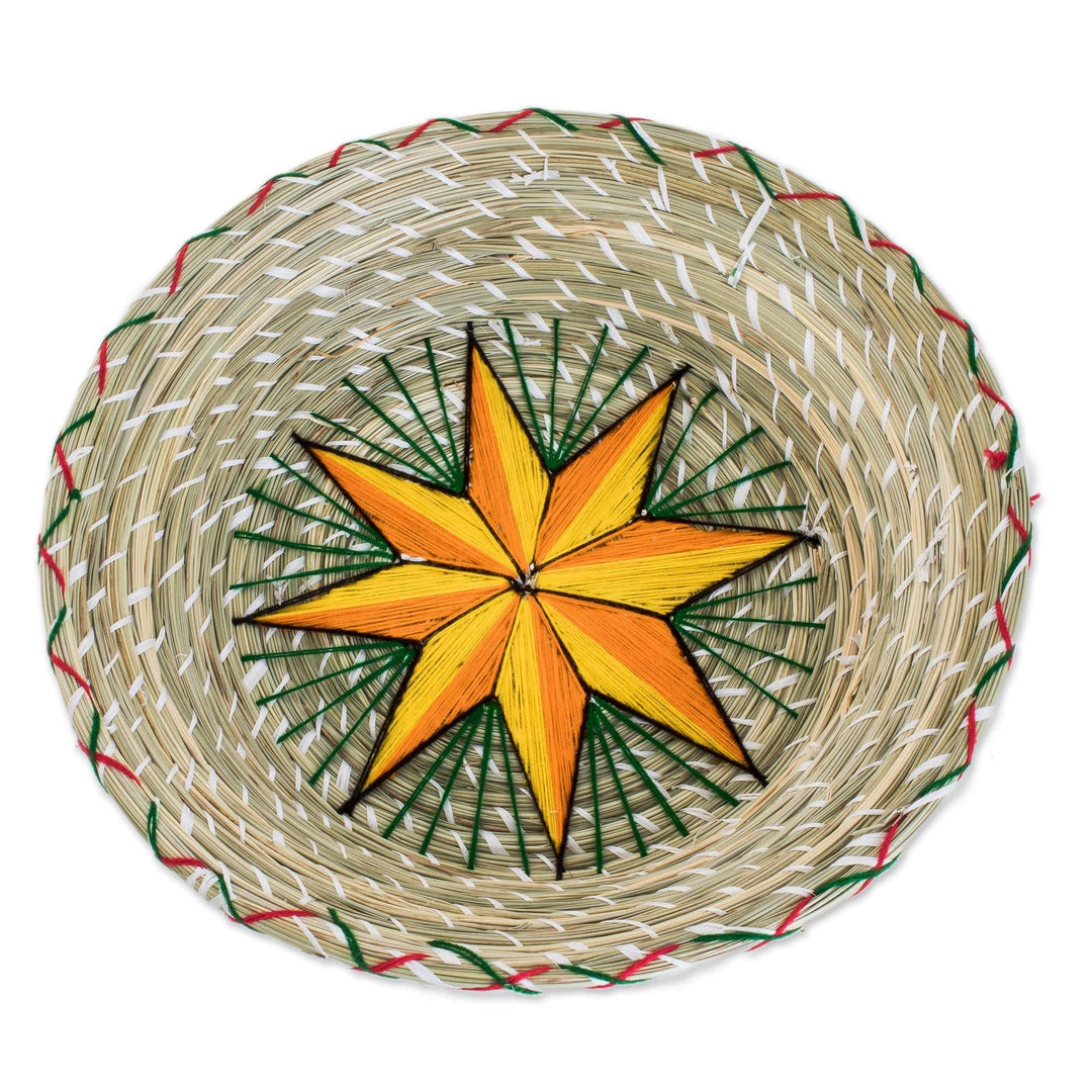 Yellow Star Natural Fiber Decorative Basket from Guatemala - Artisanal Star in Yellow