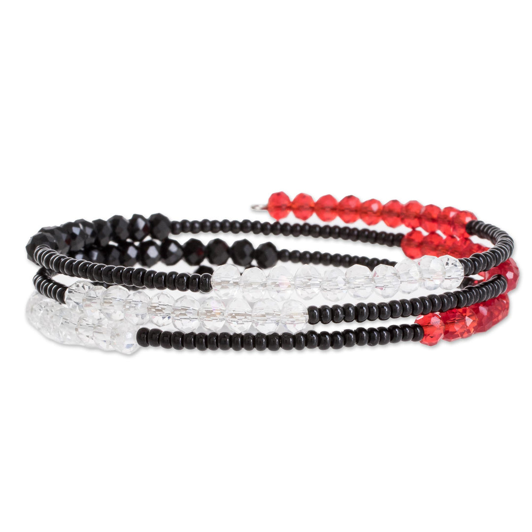Black and Red Glass and Crystal Beaded Wrap Bracelet - Two-Tone Illusion