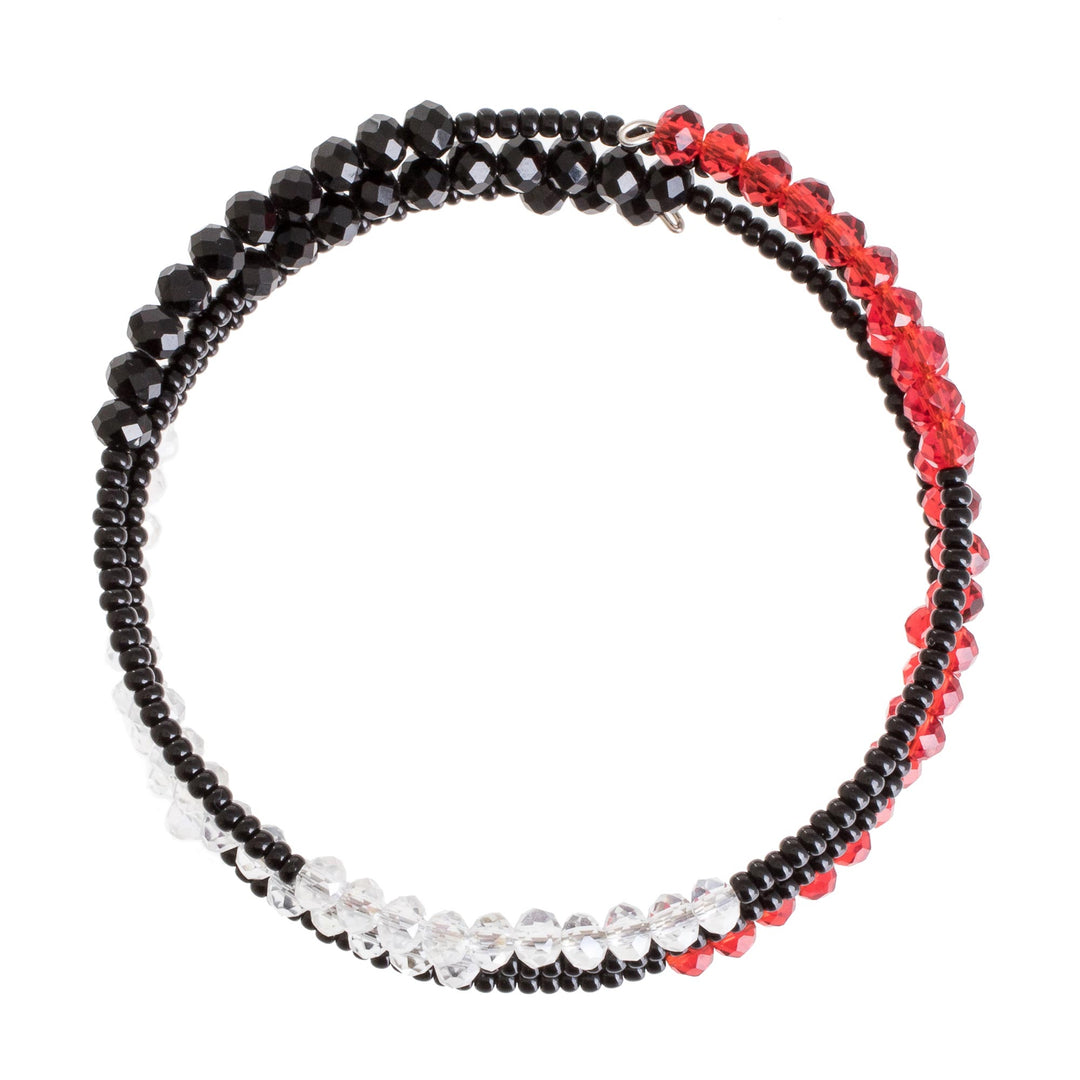 Black and Red Glass and Crystal Beaded Wrap Bracelet - Two-Tone Illusion