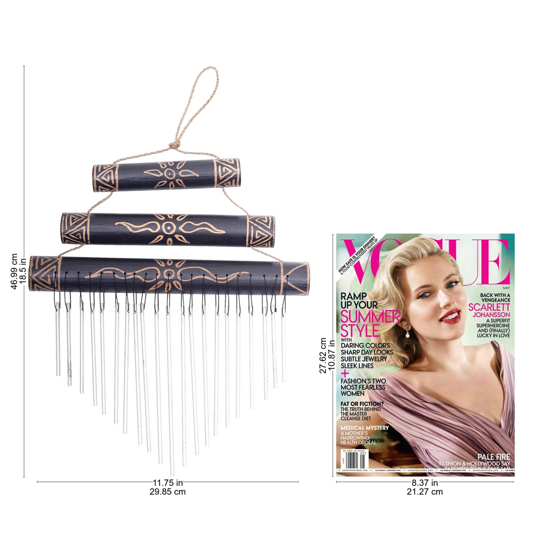 Sun Motif Bamboo Wind Chimes in Black from Bali - Breezy Sound