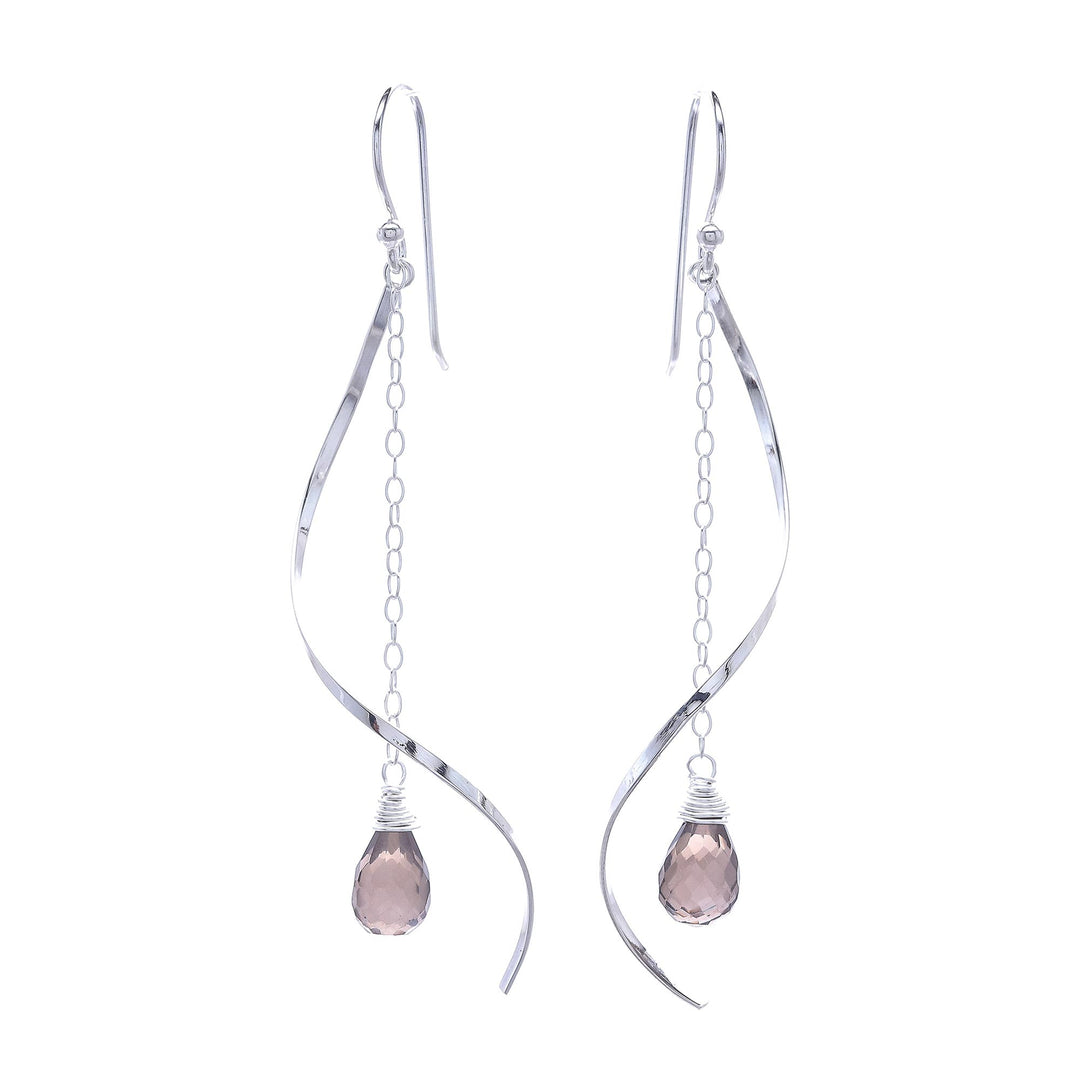 Smoky Quartz Dangle Earrings with Sterling Spirals - Solar Spin