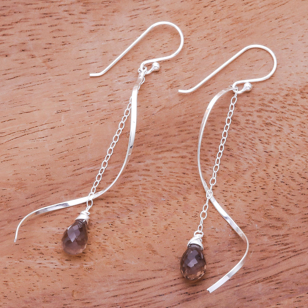Smoky Quartz Dangle Earrings with Sterling Spirals - Solar Spin