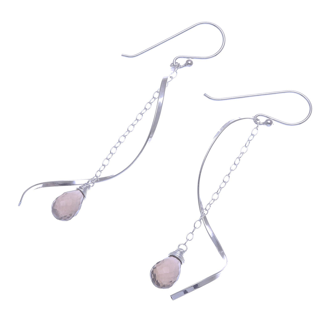 Smoky Quartz Dangle Earrings with Sterling Spirals - Solar Spin