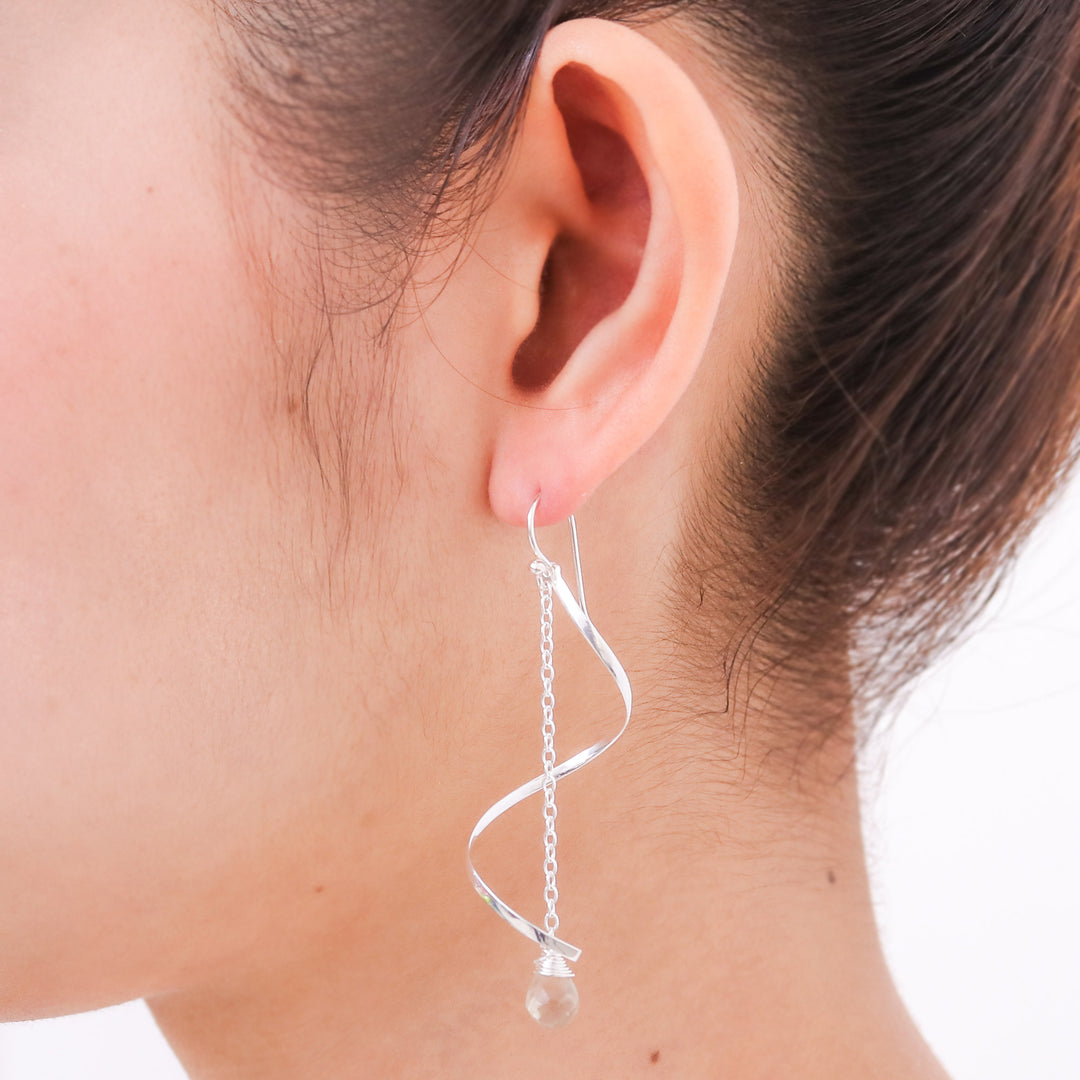 Smoky Quartz Dangle Earrings with Sterling Spirals - Solar Spin