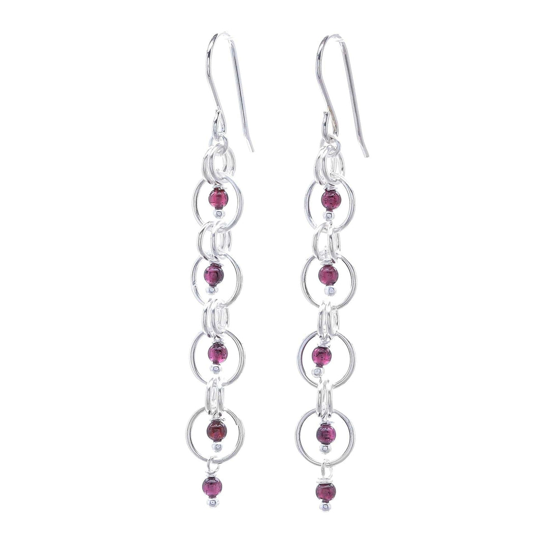 Garnet Dangle Earrings with Sterling Rings from Thailand - Ringed Gems