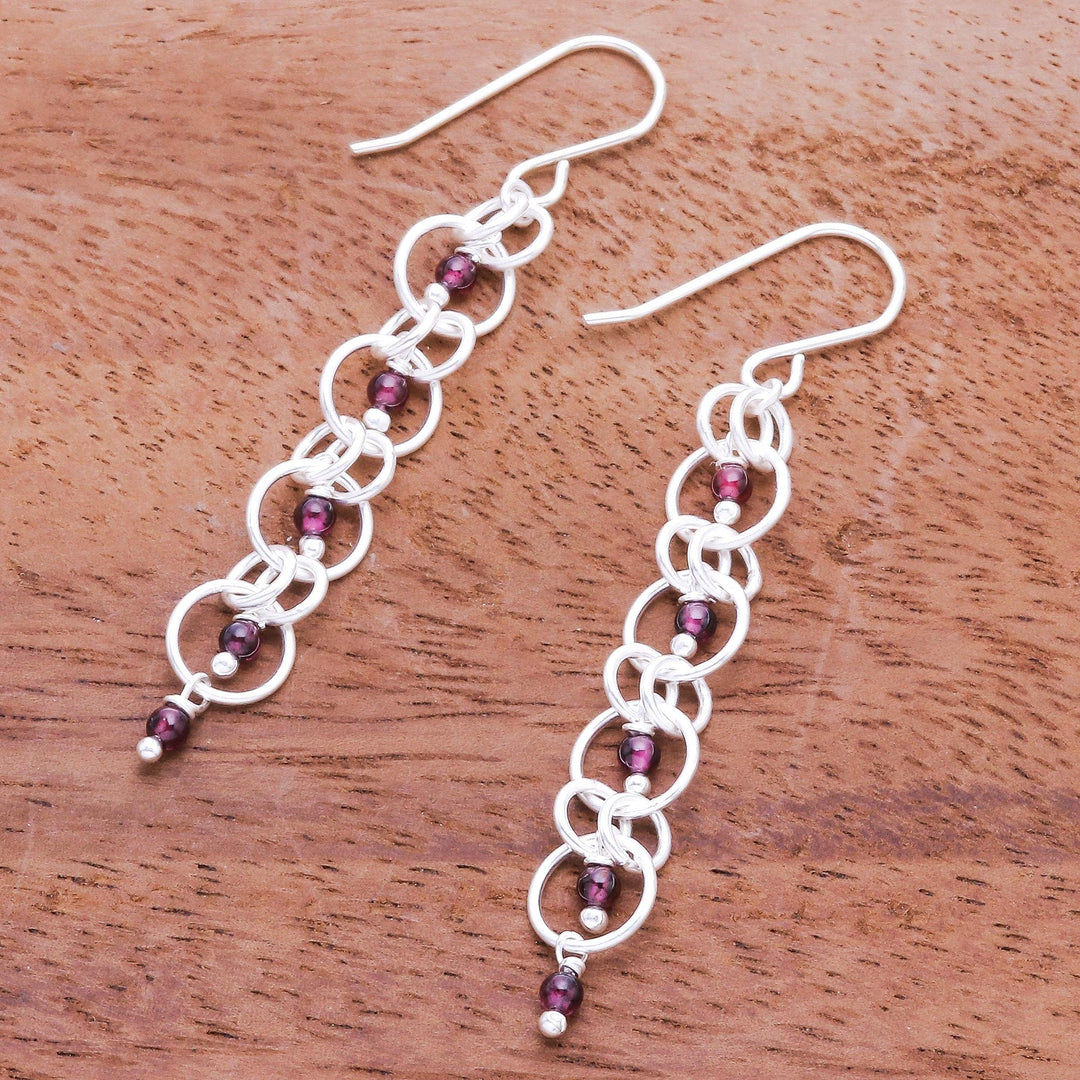 Garnet Dangle Earrings with Sterling Rings from Thailand - Ringed Gems