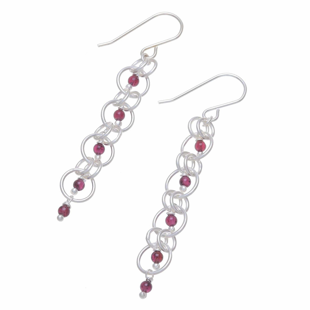 Garnet Dangle Earrings with Sterling Rings from Thailand - Ringed Gems