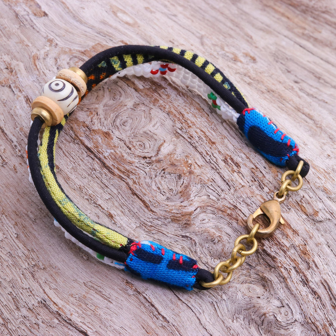 Glass and Cotton Beaded Strand Bracelet in White - Pure Boho