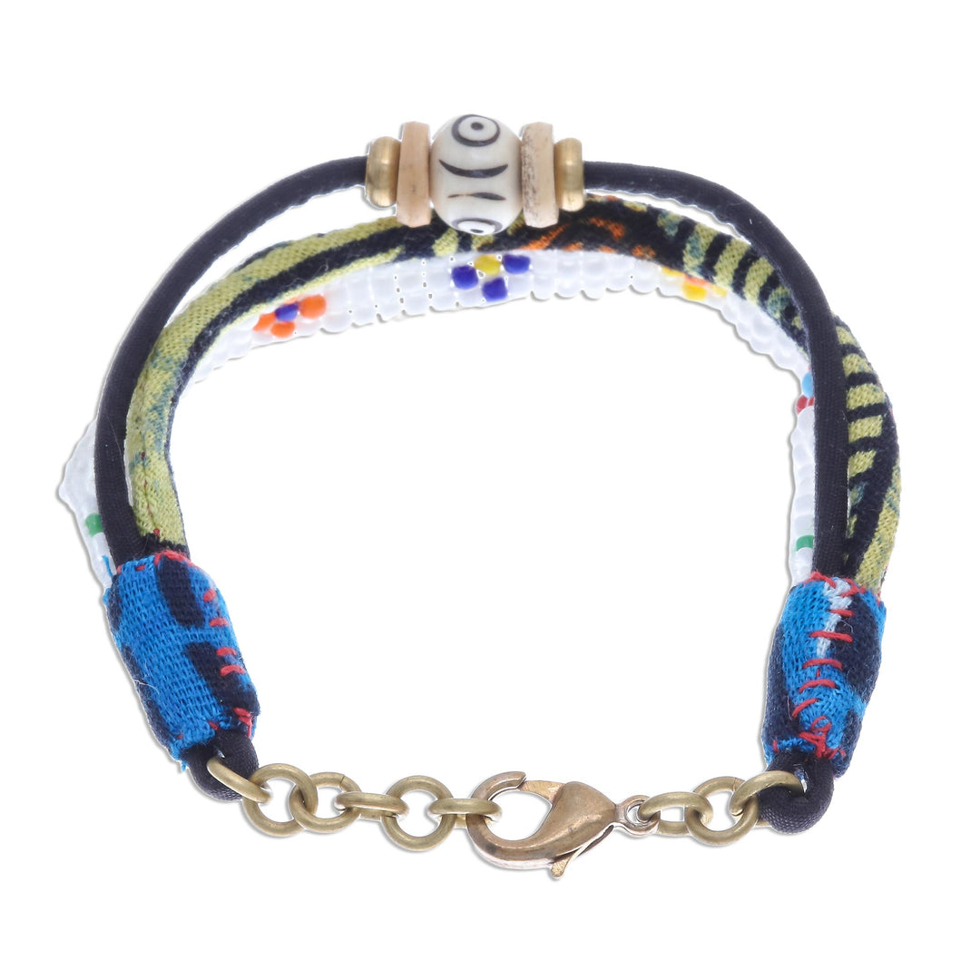 Glass and Cotton Beaded Strand Bracelet in White - Pure Boho