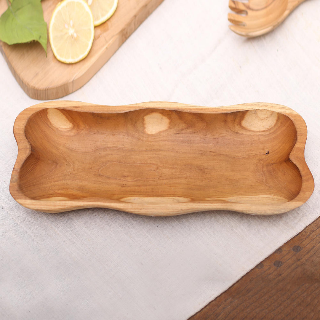 Wavy Teak Wood Appetizer Platter from Bali - Bali Wave