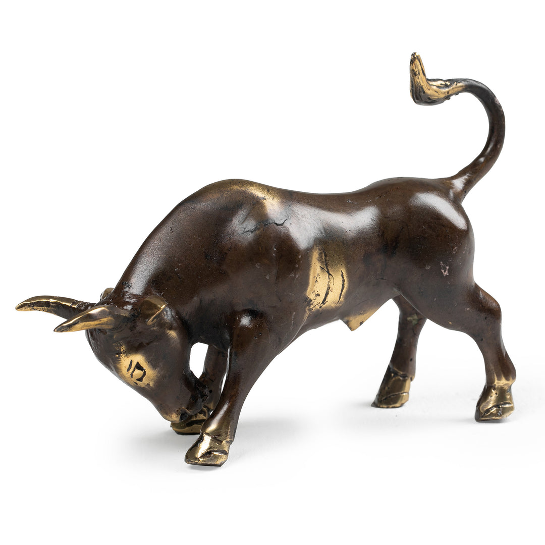 Antiqued Bronze Bull Figurine from Bali - Steadfast Bull