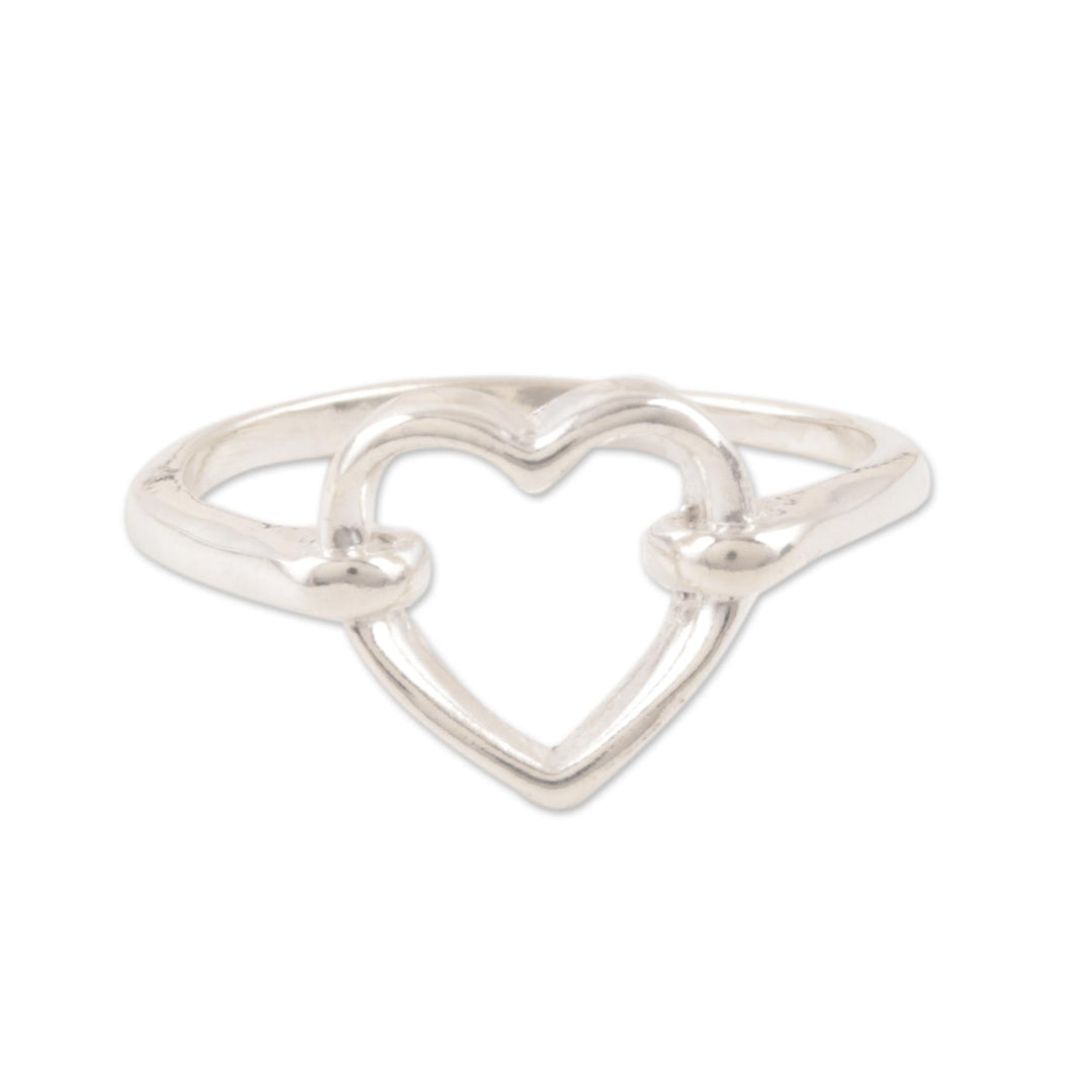 Heart-Shaped Sterling Silver Band Ring from India - Luminous Heart