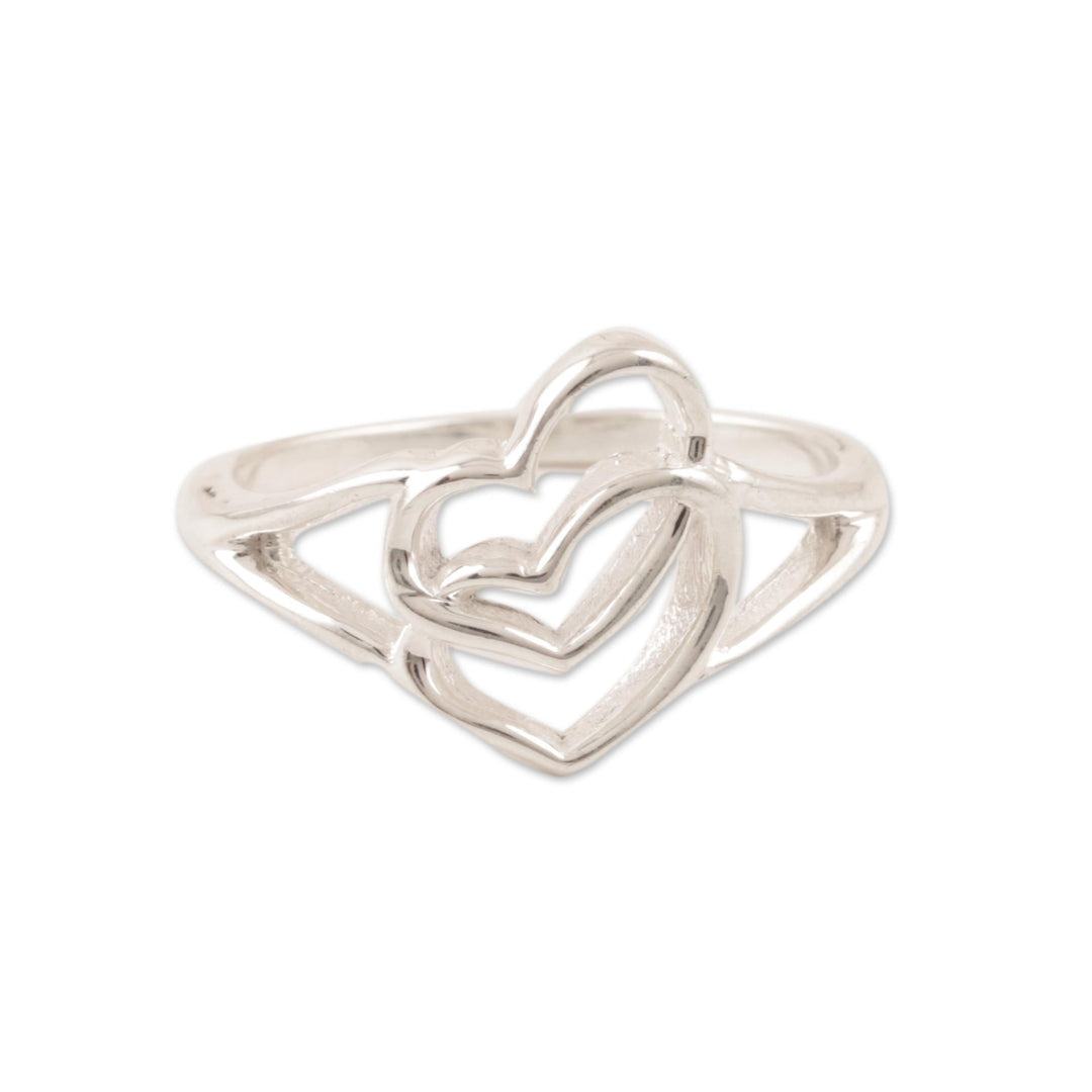Romance-Themed Sterling Silver Heart Band Ring from India - Hearts United