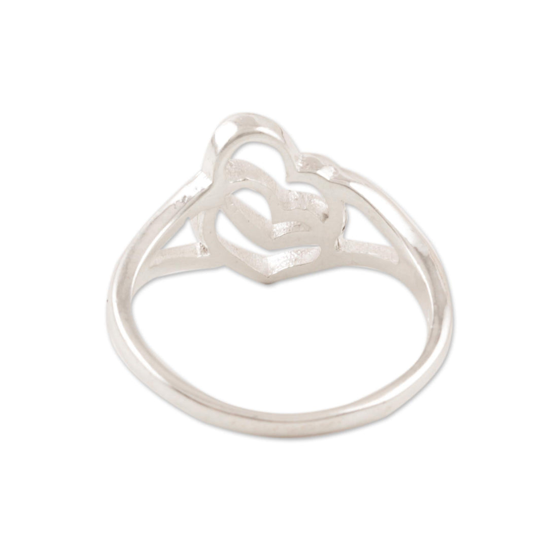 Romance-Themed Sterling Silver Heart Band Ring from India - Hearts United