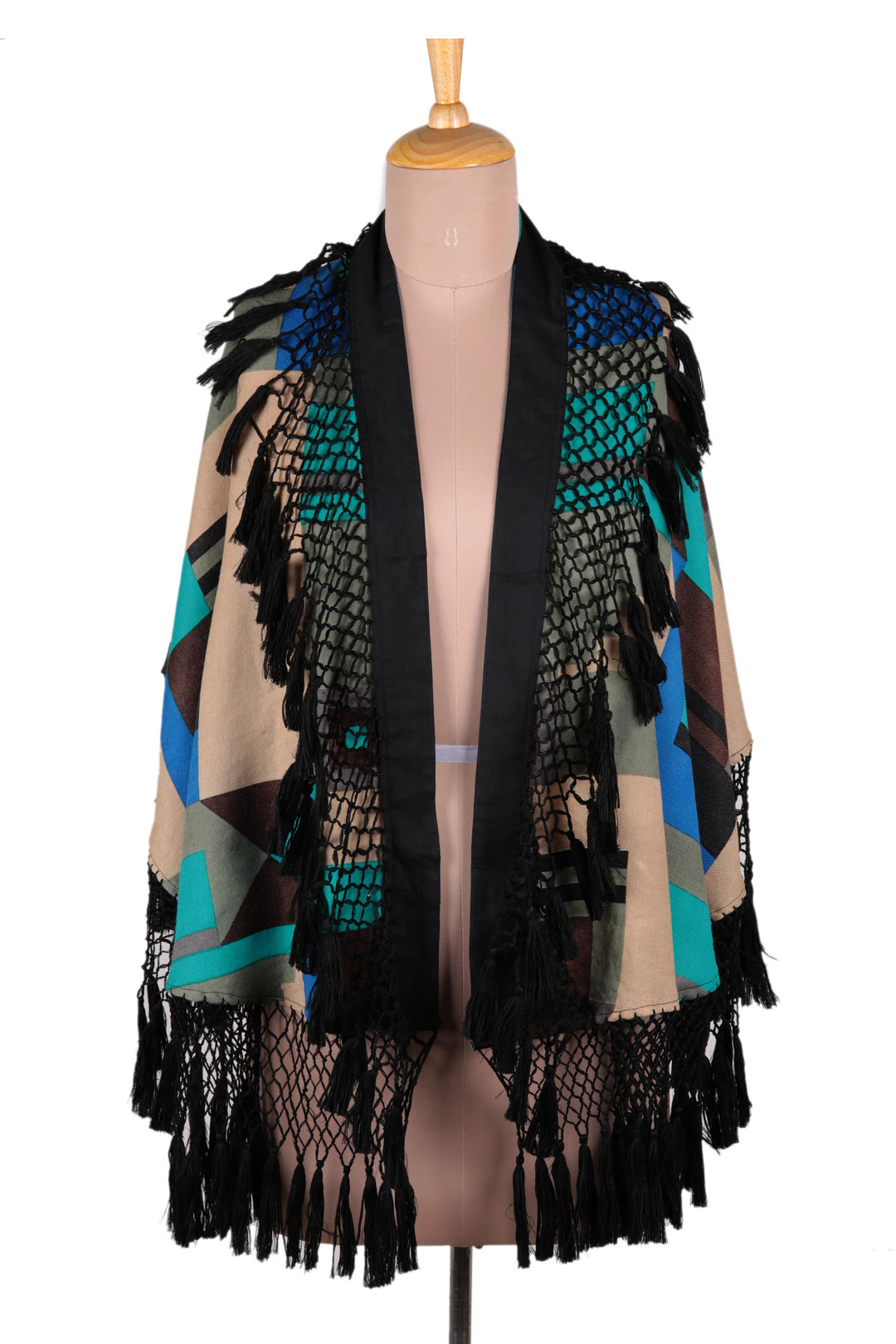 Wool Wrap With Black Fringe from India - Geometric Flair