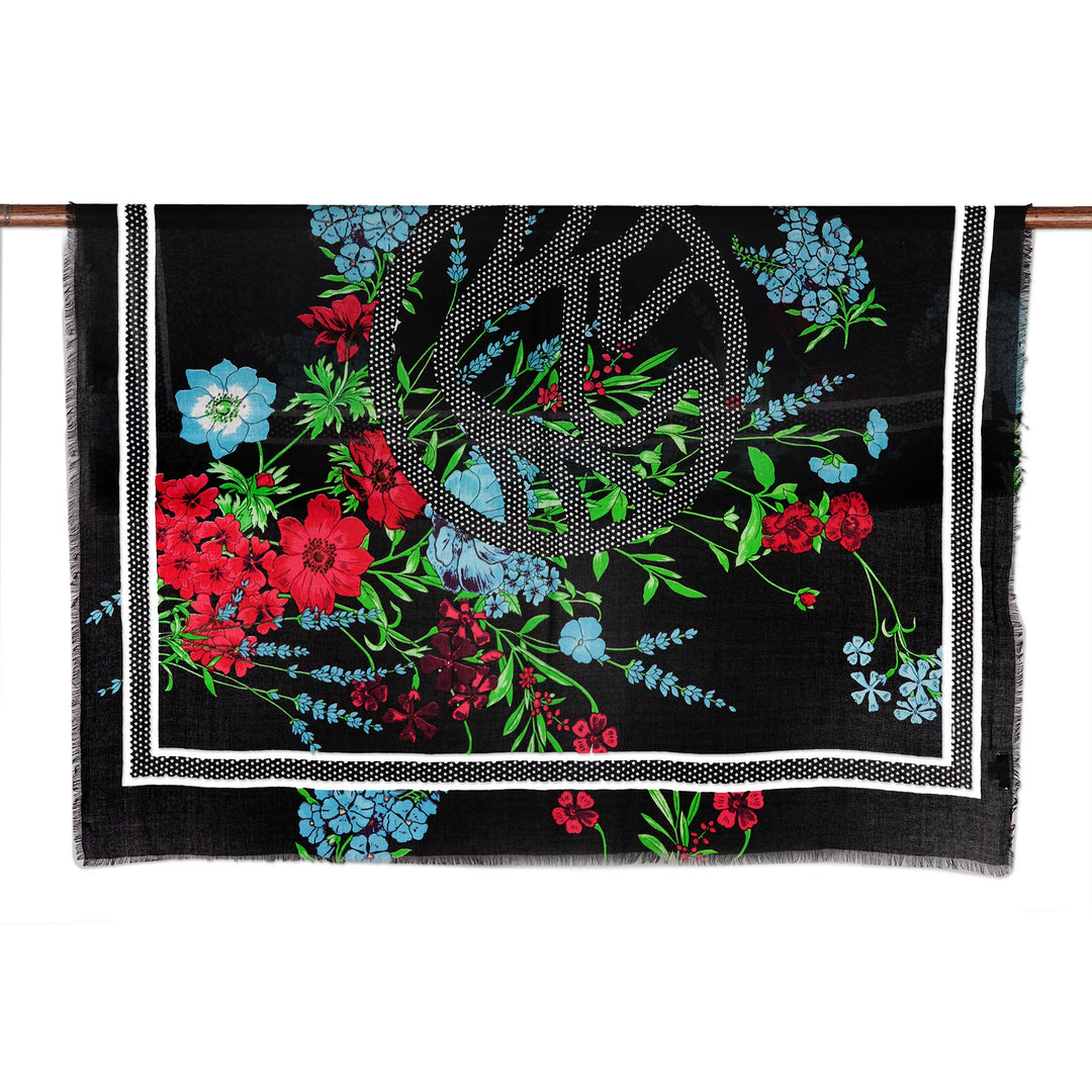 Screen Printed Modal Floral Scarf from India - Cerulean Flowers