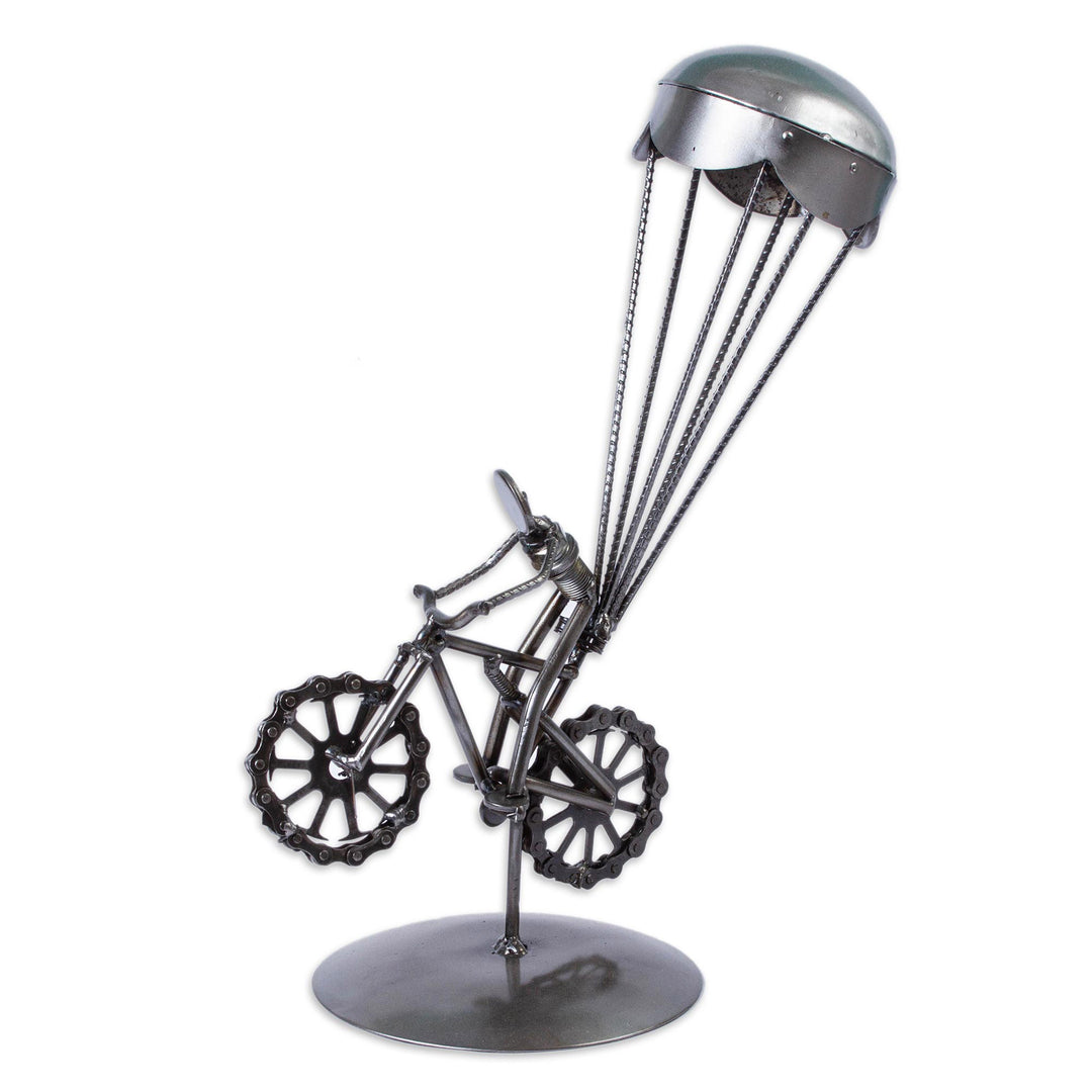 Whimsical Recycled Metal Auto Part Sculpture from Mexico - Floating Bicycle