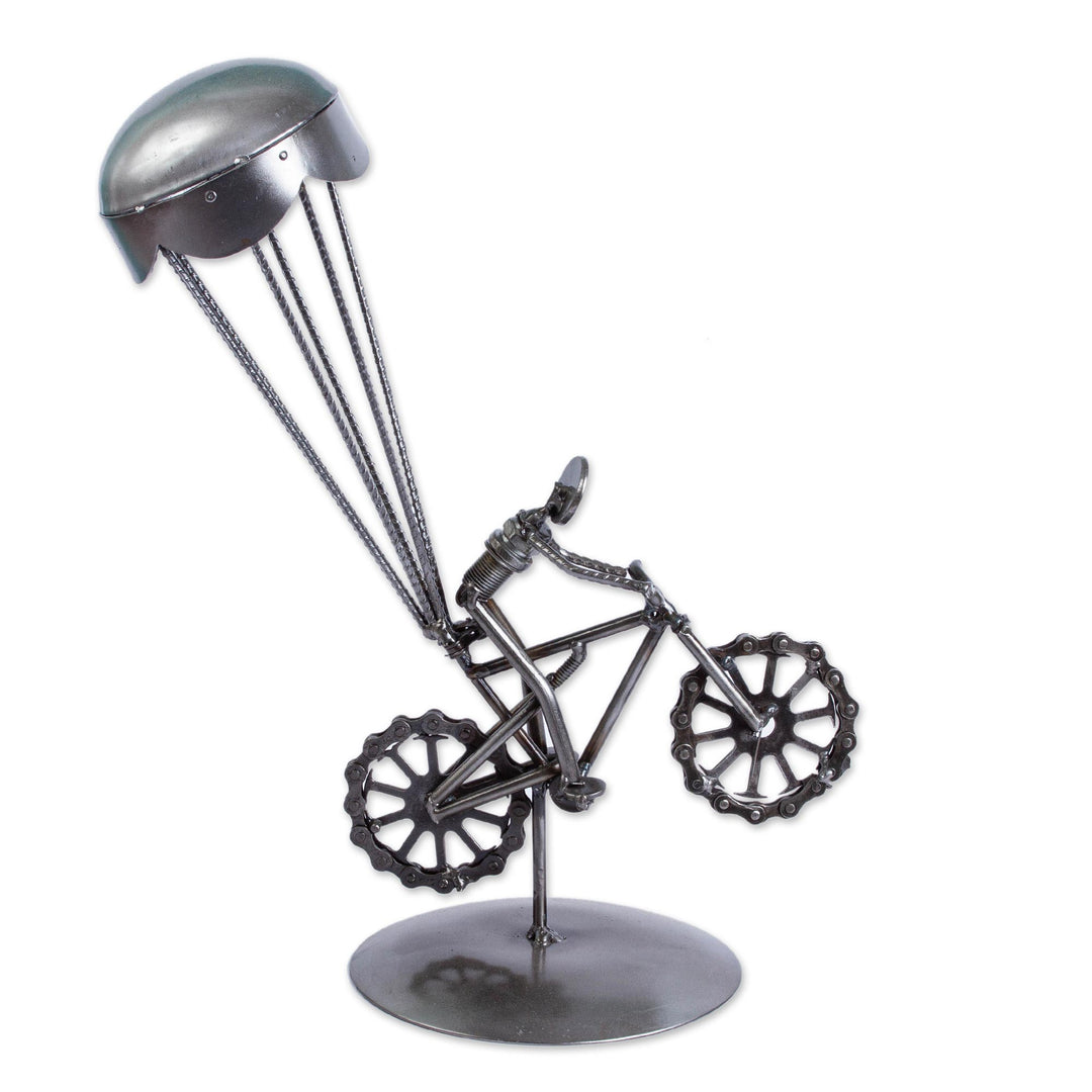 Whimsical Recycled Metal Auto Part Sculpture from Mexico - Floating Bicycle