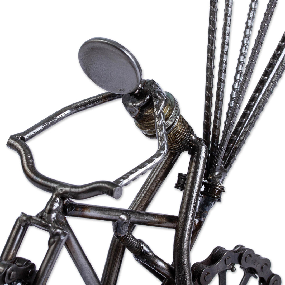 Whimsical Recycled Metal Auto Part Sculpture from Mexico - Floating Bicycle