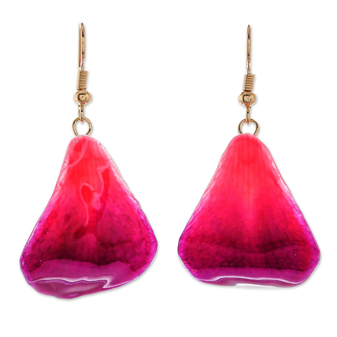 Natural Orchid Flower Dangle Earrings in Magenta - Petal Rain