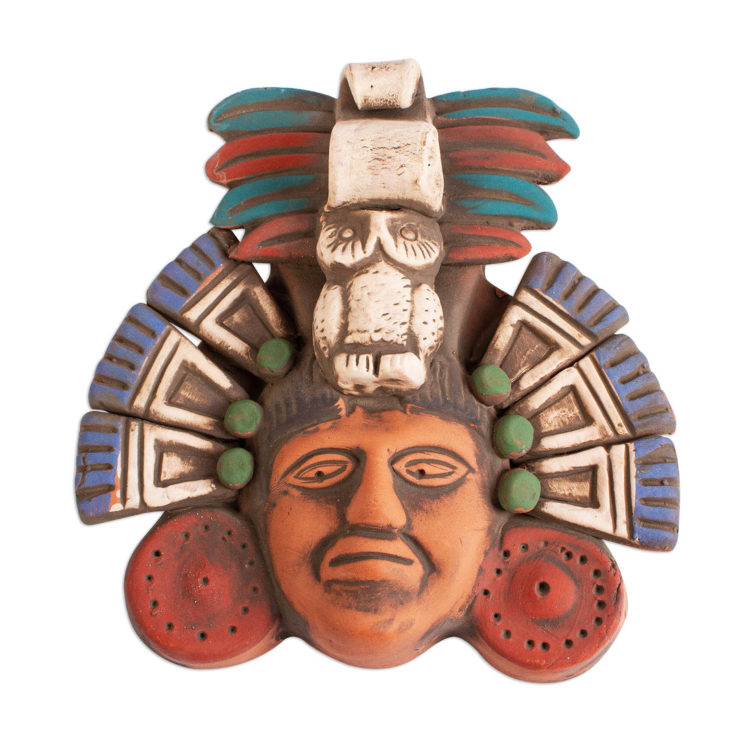 Handcrafted Ceramic Mask of Mayan God Ah Puch from Mexico - Ah Puch Headdress
