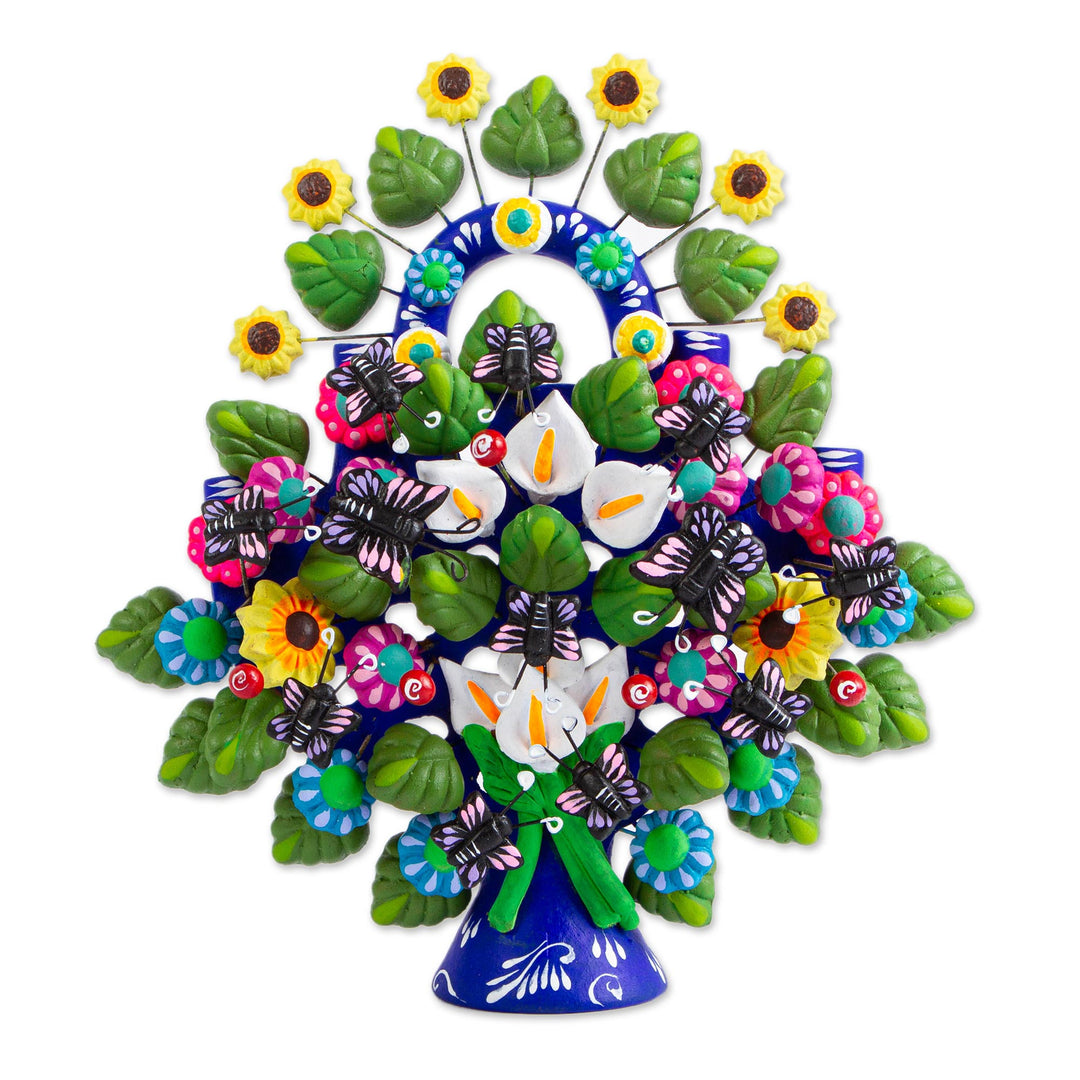 Floral Ceramic Tree of Life Sculpture from Mexico - Florid Cuernavaca