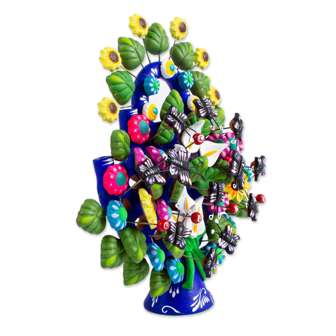 Floral Ceramic Tree of Life Sculpture from Mexico - Florid Cuernavaca