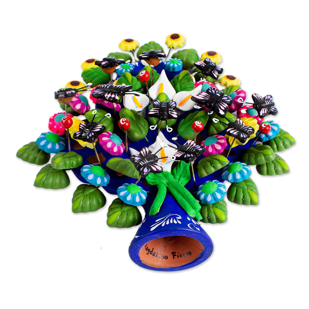 Floral Ceramic Tree of Life Sculpture from Mexico - Florid Cuernavaca