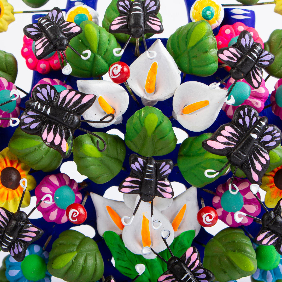 Floral Ceramic Tree of Life Sculpture from Mexico - Florid Cuernavaca