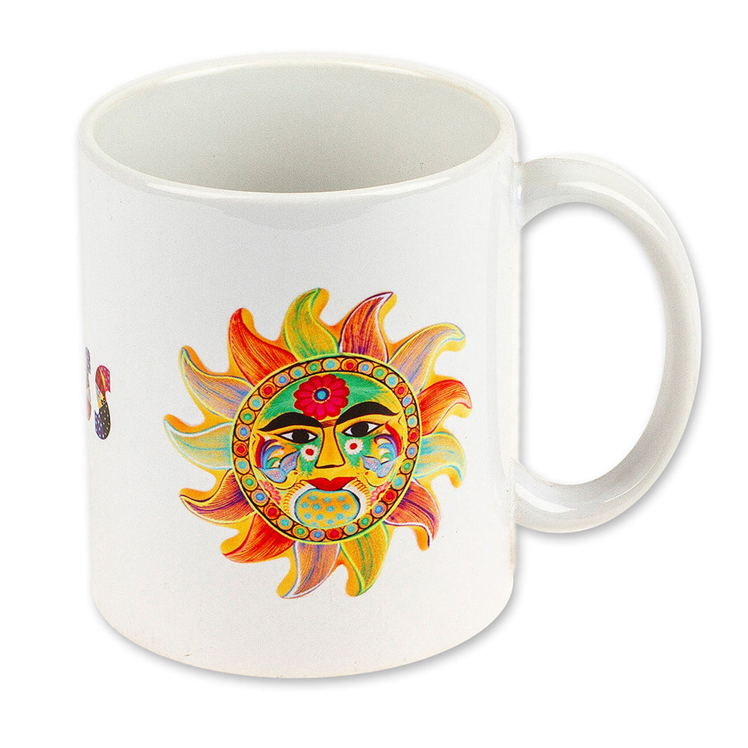 Folk Art Sun Ceramic Mug from Mexico - Happiness