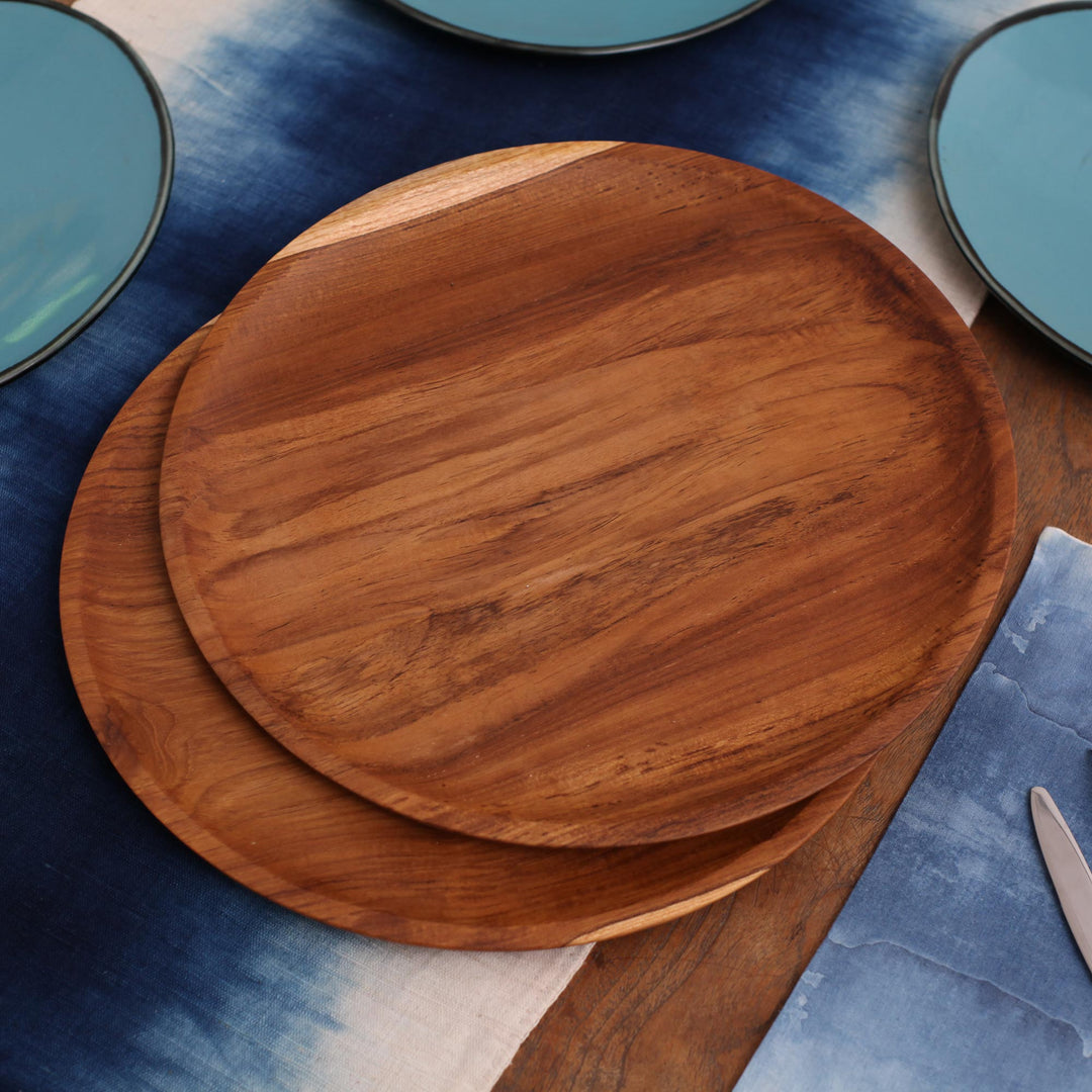 Handcrafted Teak Wood Luncheon Plates (Pair) - Natural Appetite