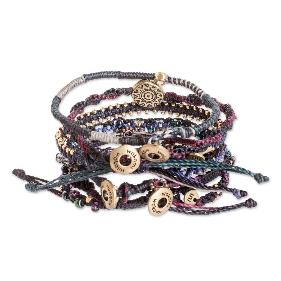 Glass Beaded Macrame Bracelets in Black (Set of 7) - Boho Histories in Black