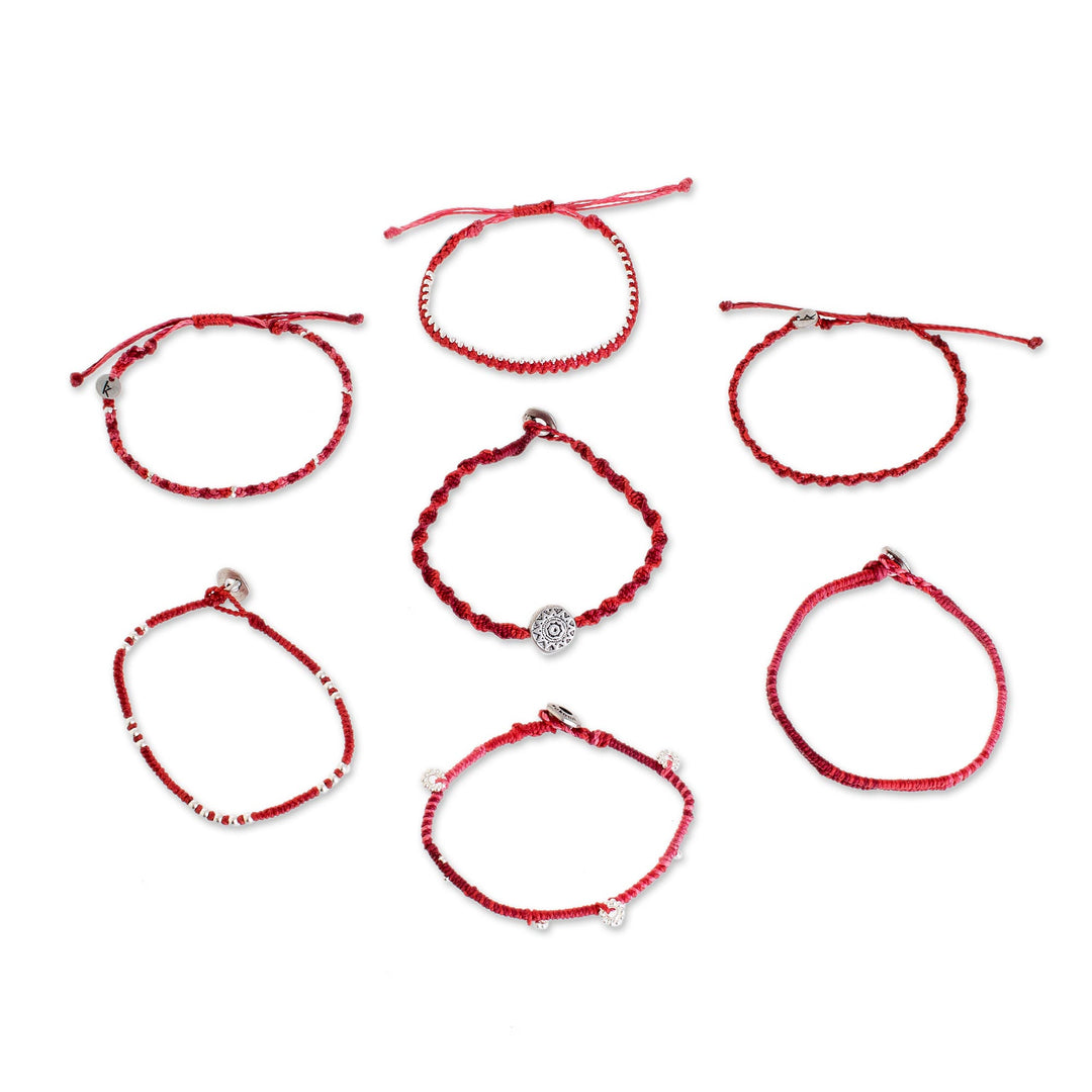 Glass Beaded Macrame Bracelets in Red (Set of 7) - Boho Histories in Red