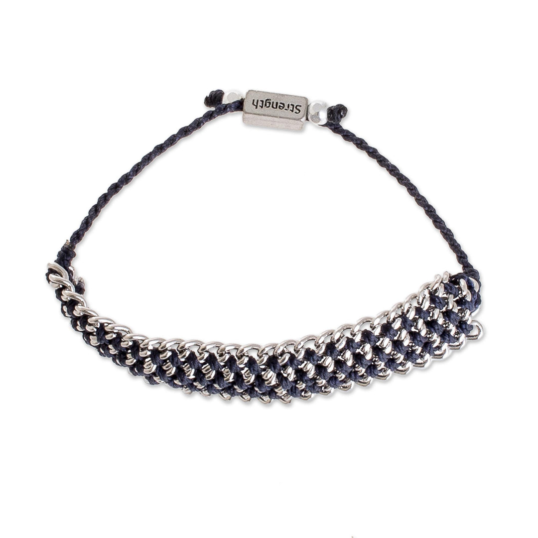 Hand-Knotted Wristband Bracelet in Navy with Metal - Bold Mail in Navy