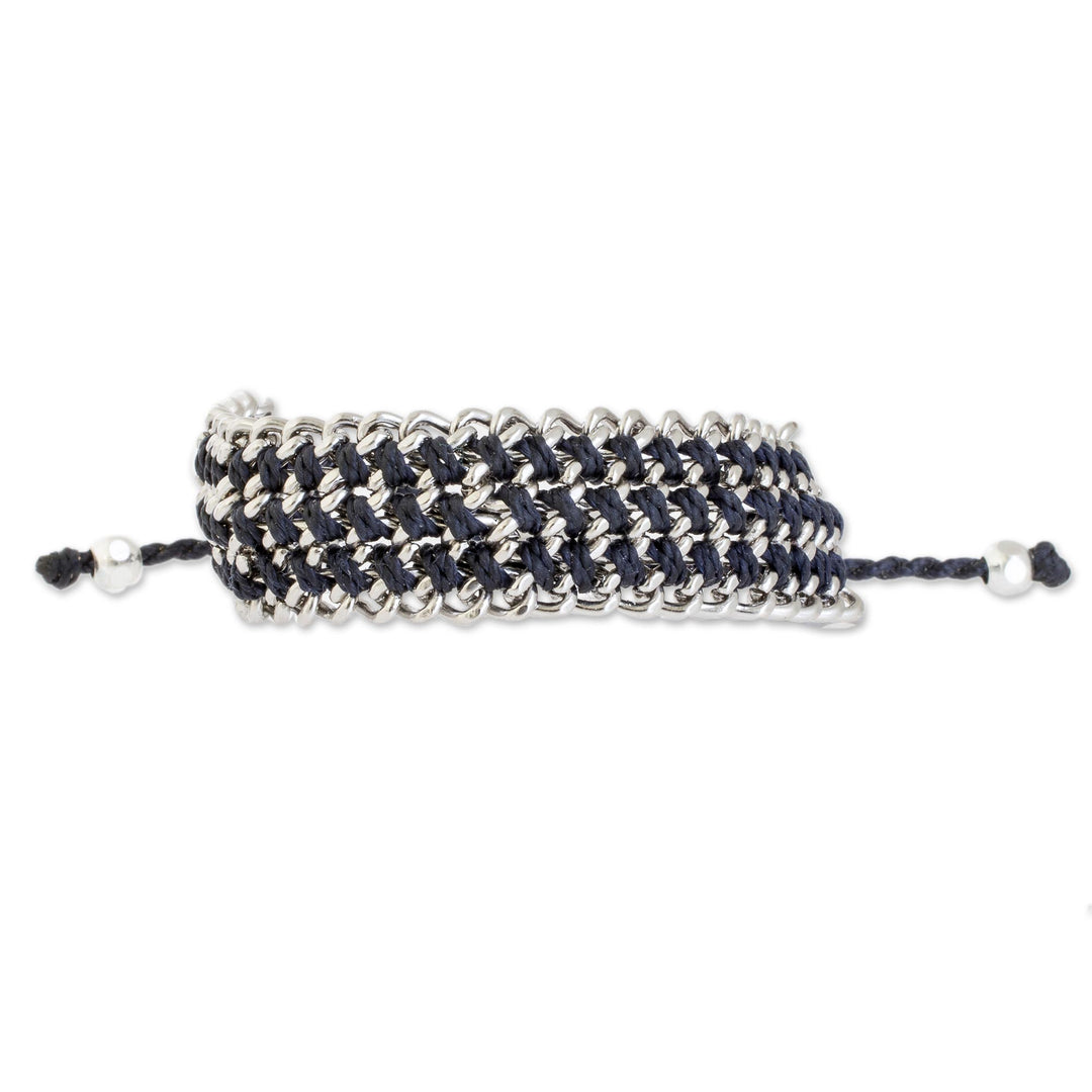 Hand-Knotted Wristband Bracelet in Navy with Metal - Bold Mail in Navy