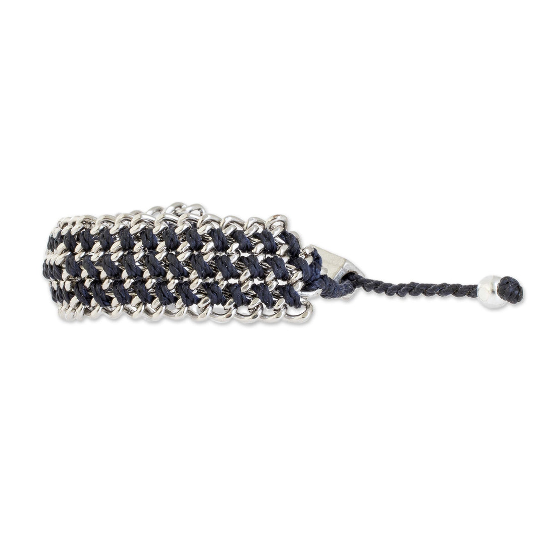 Hand-Knotted Wristband Bracelet in Navy with Metal - Bold Mail in Navy