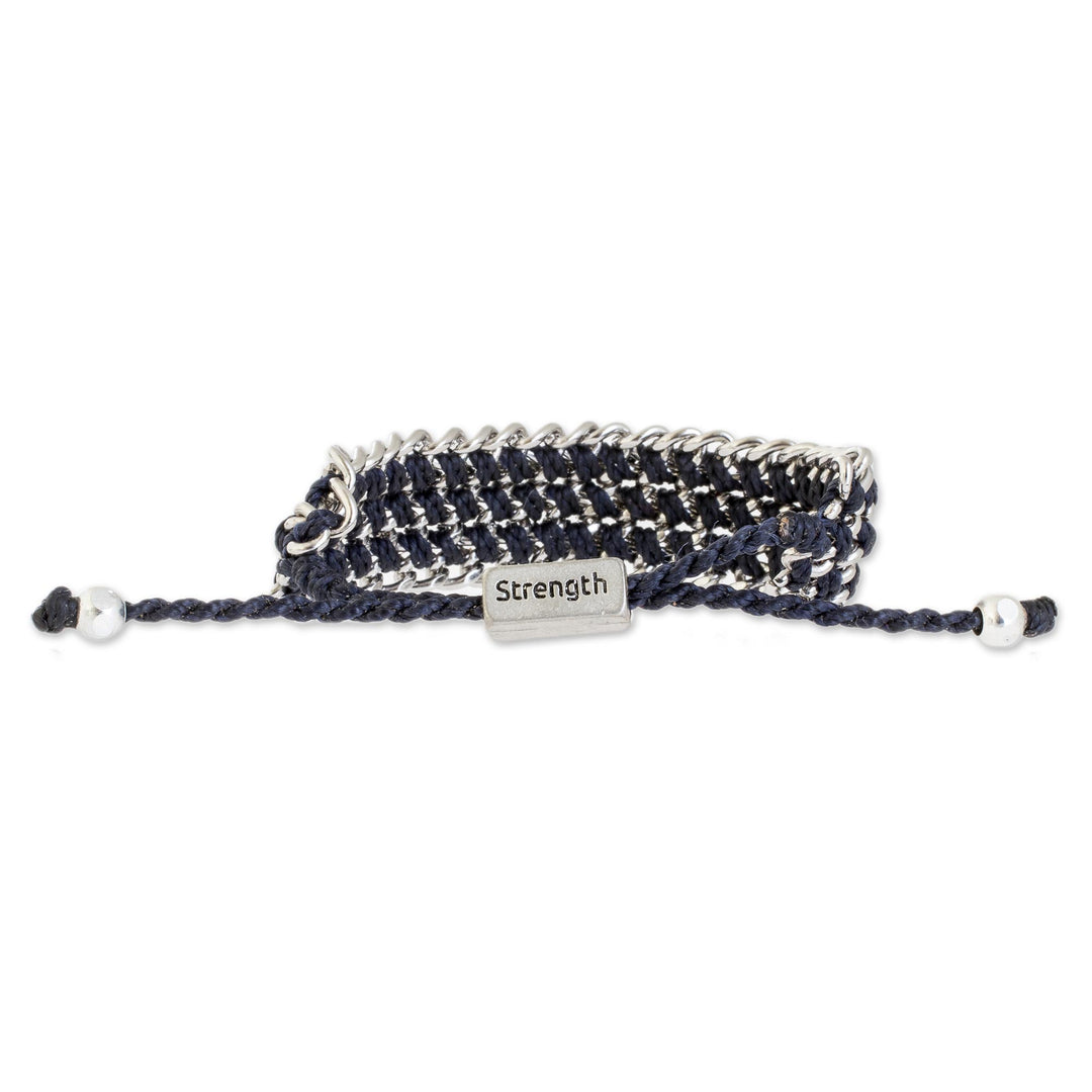 Hand-Knotted Wristband Bracelet in Navy with Metal - Bold Mail in Navy