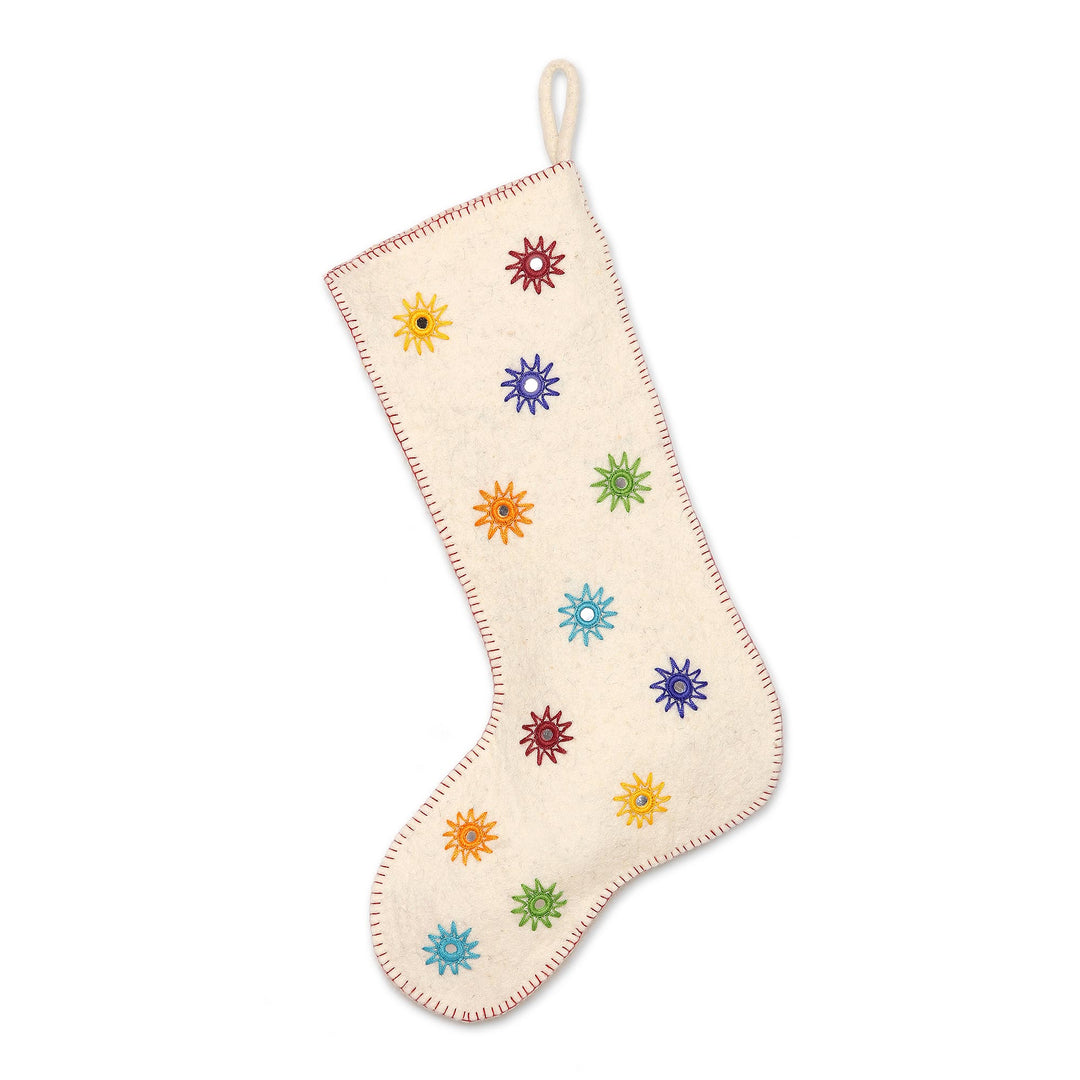 Embellished Wool Felt Stocking from India - Twinkling Stars
