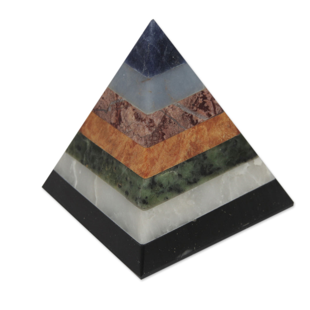 Artisan Crafted Seven Gem Pyramid Sculpture from the Andes - Positive Spirituality