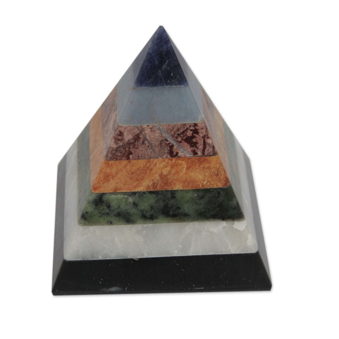 Artisan Crafted Seven Gem Pyramid Sculpture from the Andes - Positive Spirituality