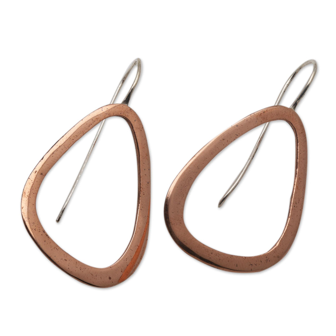 Abstract Copper Drop Earrings with Sterling Silver Hooks - Delightful Abstraction