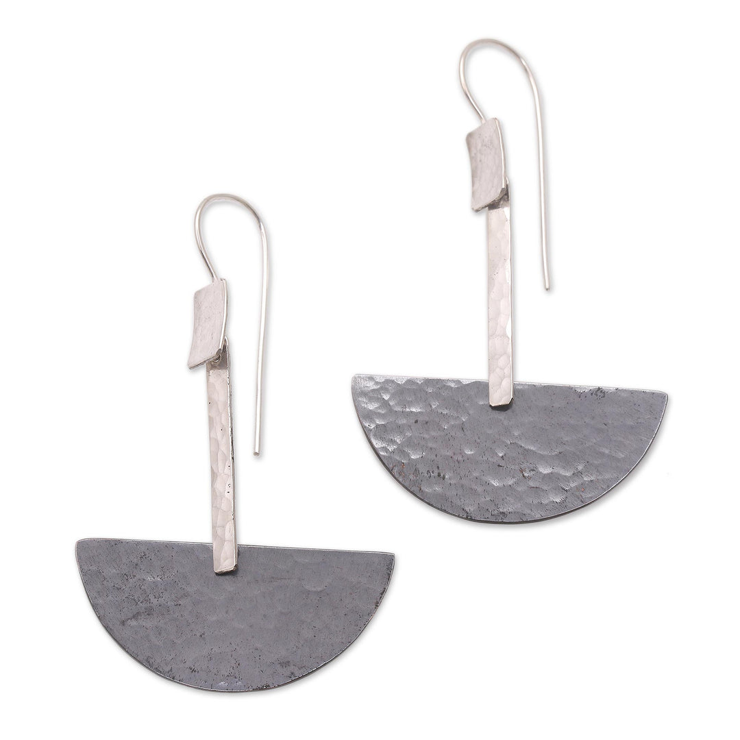 Modern Dark Sterling Silver and Copper Dangle Earrings - Dark Half-Circle Modernity