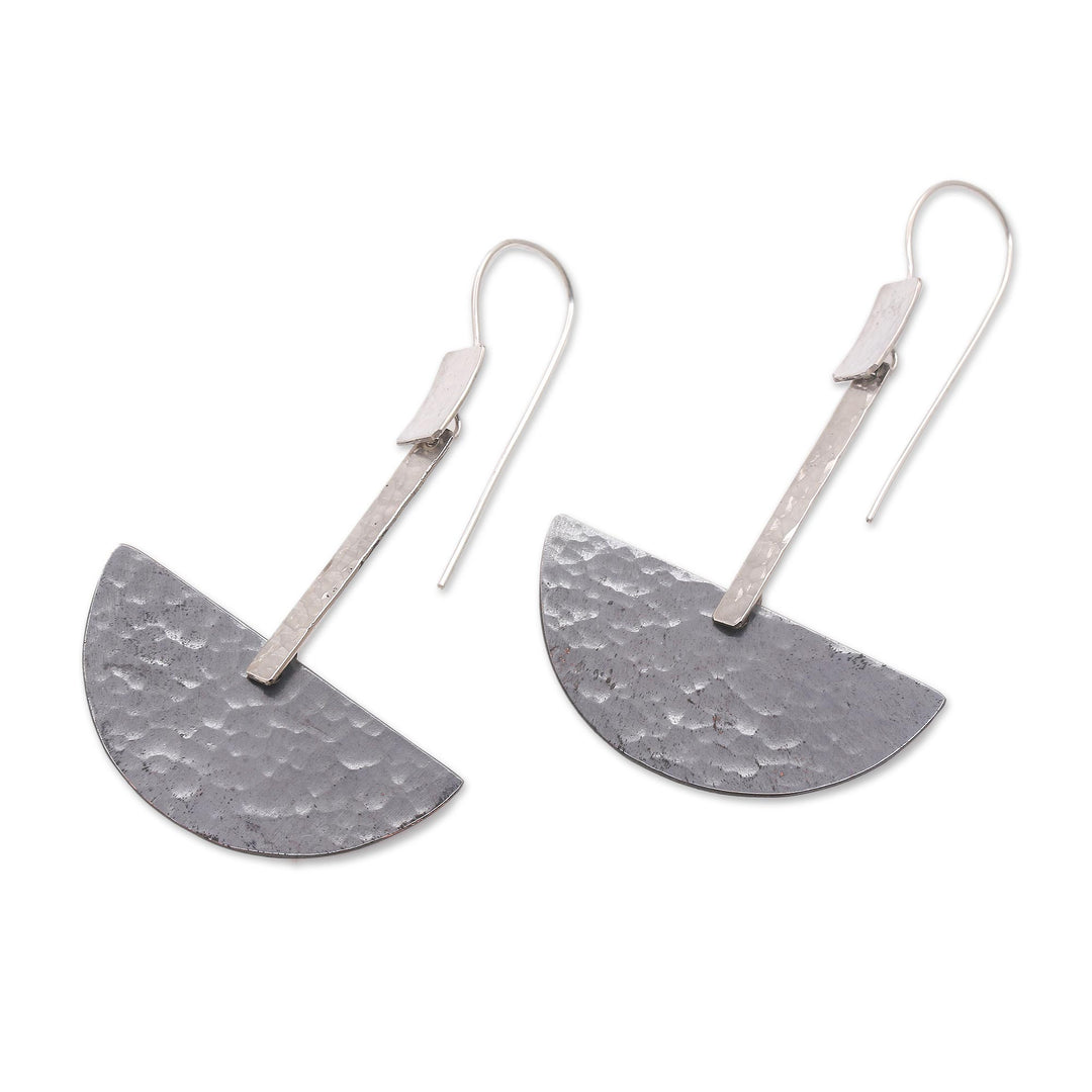 Modern Dark Sterling Silver and Copper Dangle Earrings - Dark Half-Circle Modernity